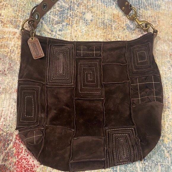 Coach Shoulder Bag 10409 - Suede Leather Mosaic Patchwork Duffle - Picture 1 of 4